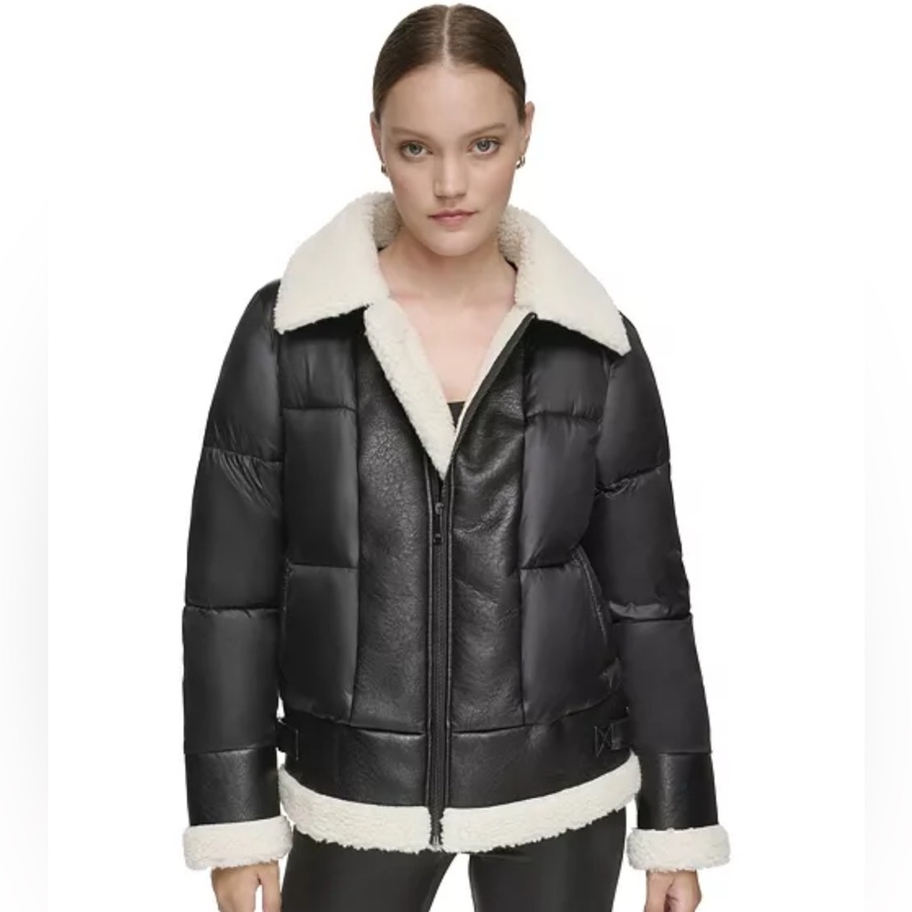 Andrew Marc Sport Puffer Jacket With Faux Leather And Sherpa Trim Size 2X